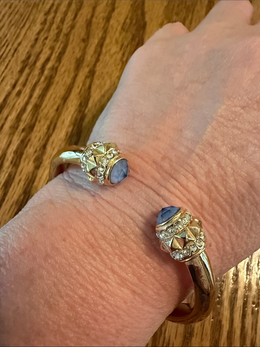Gold-Tone Open Cuff Bracelet with Blue Stone Accents